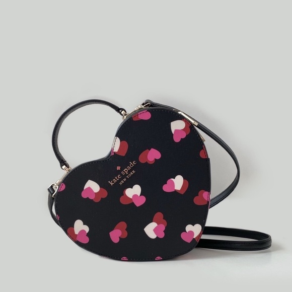 ♠️kate spade Love Shack Flutter Hearts Printed Heart Purse, Black Multi NWT - Picture 5 of 11